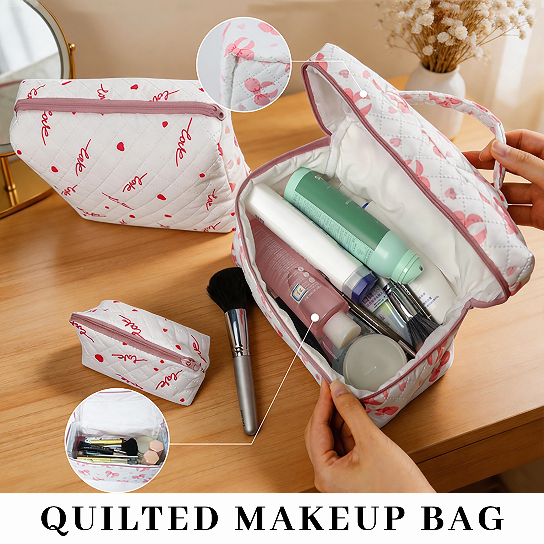 Quilted Cosmetic Bag for Travel & Brand Promotions